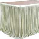 6FT Dusty Green Polyester Table Skirt Recycle Use Sheer Tablecloth for Wedding Reception, Birthday Party, Cake Table Decoration