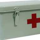 First Aid Medicine Box, First Aid Kit Supplies Bin, Metal Medicine Storage Tin, First Aid Empty Box with Safety Lock for Home Emergency Tool Set-Green