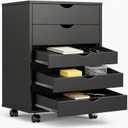 Simple Deluxe 5 Drawer Chest Mobile Storage Cabinets Small Wooden Dresser with Wheels Room Organization Furniture for Office Home, Black Wood, 15.8"D x 18.7"W x 25.4"H