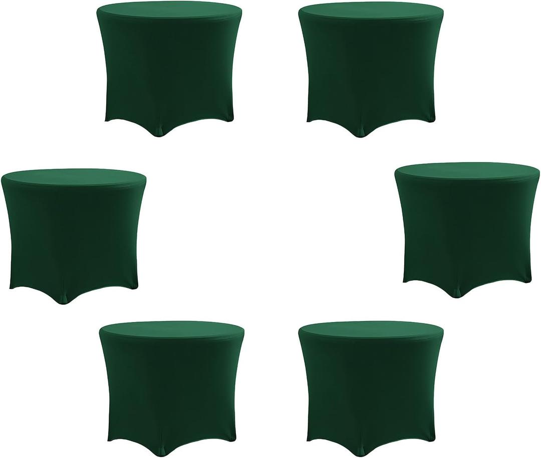 6 Pack Spandex Round Tablecloth Dark Green 6ft Fitted StrePTCh Tablecloth Elastic Cocktail Table Cover for Wedding Party Restaurant Banquet New Year and Halloween PTC24