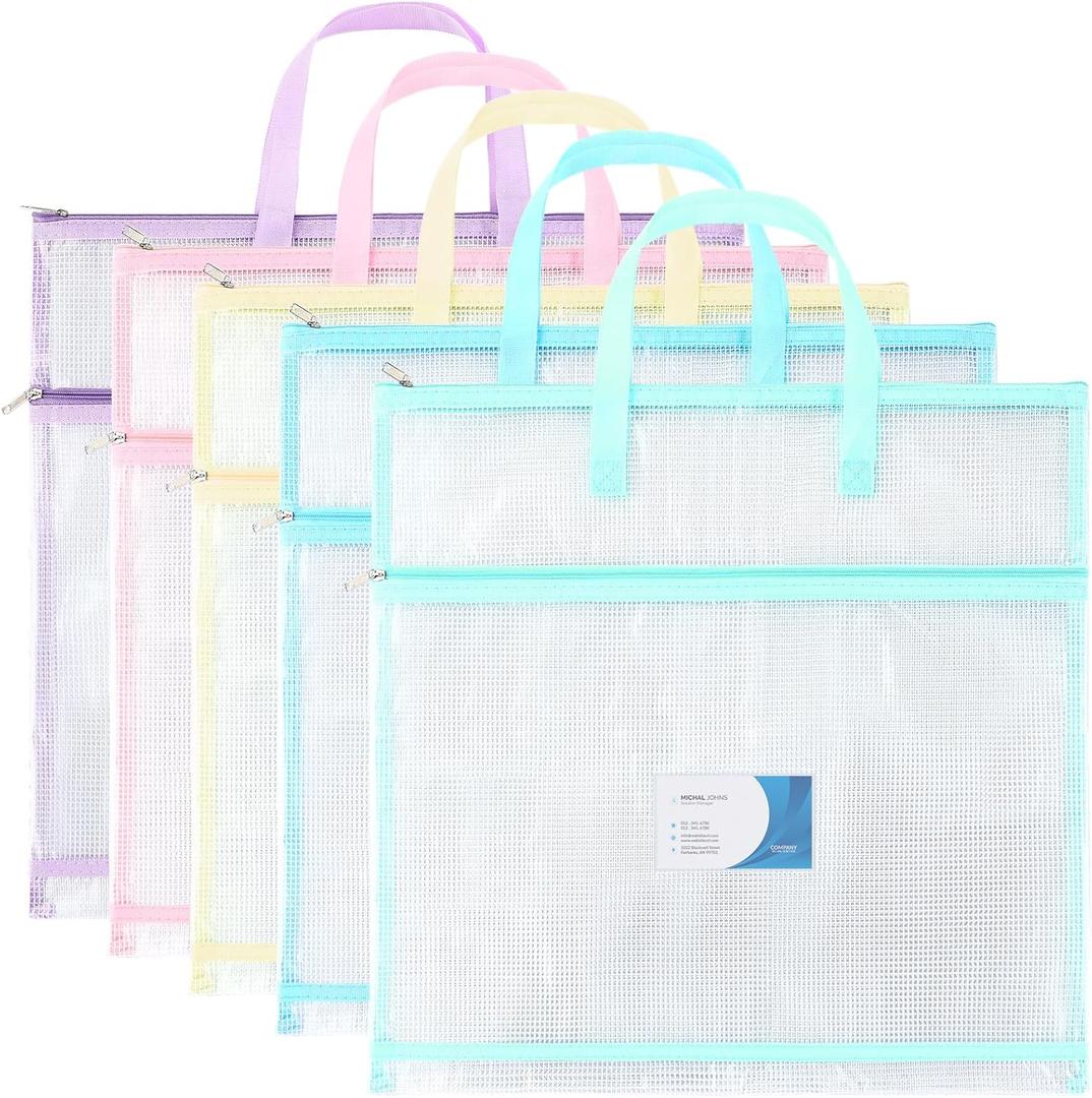 5 Pcs Sew Project Bags 16 x 16 Inch Quilting Craft Organizer Storage Bags with Handle and Pocket Jumbo Sew Quilting Mesh Bags for Quilters Knitting Stitching Crafter, 5 Colors(Macaron)