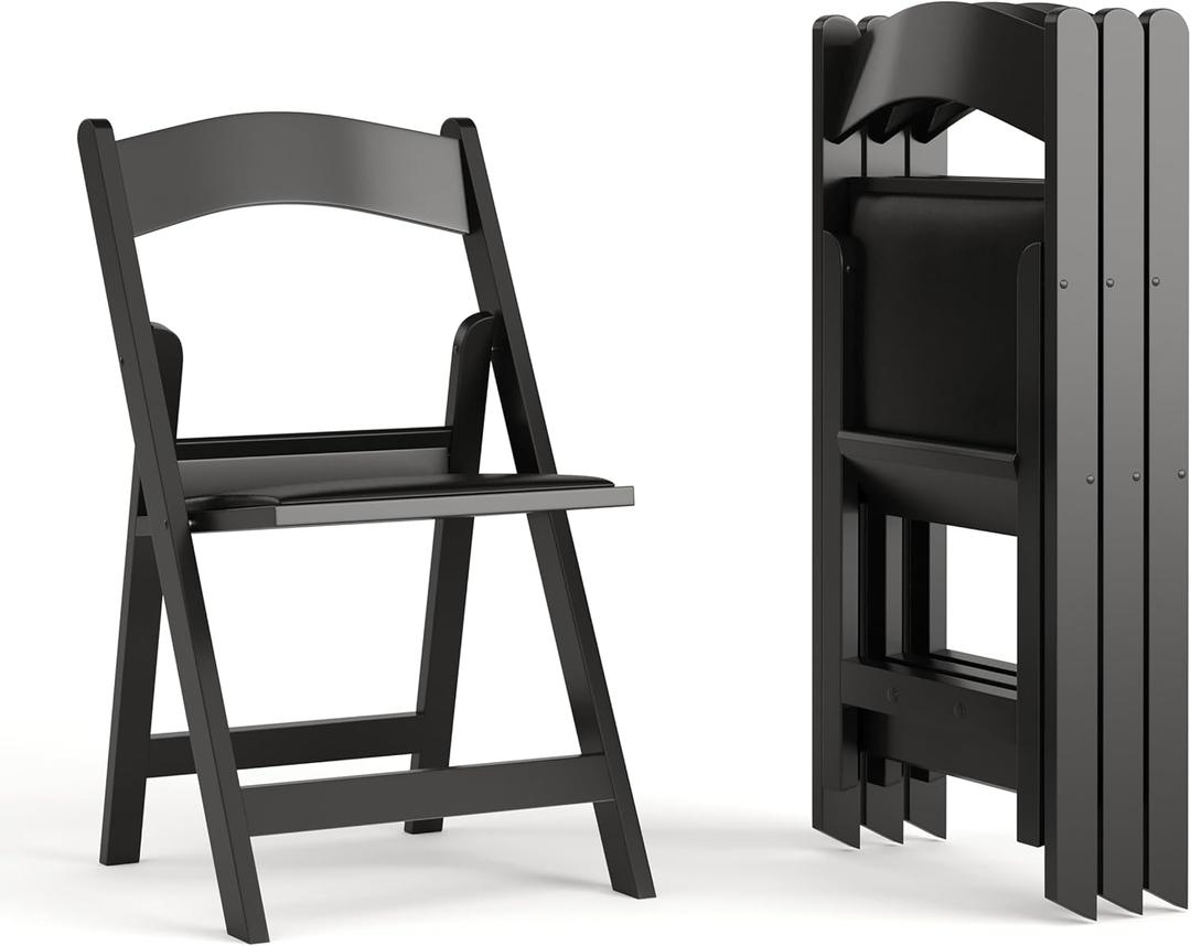 Hercules Series Folding Chairs for Weddings and Formal Events, Stackable Commercial Event Seats with 1,000-lb. Static Weight Capacity, Set of 4, Black