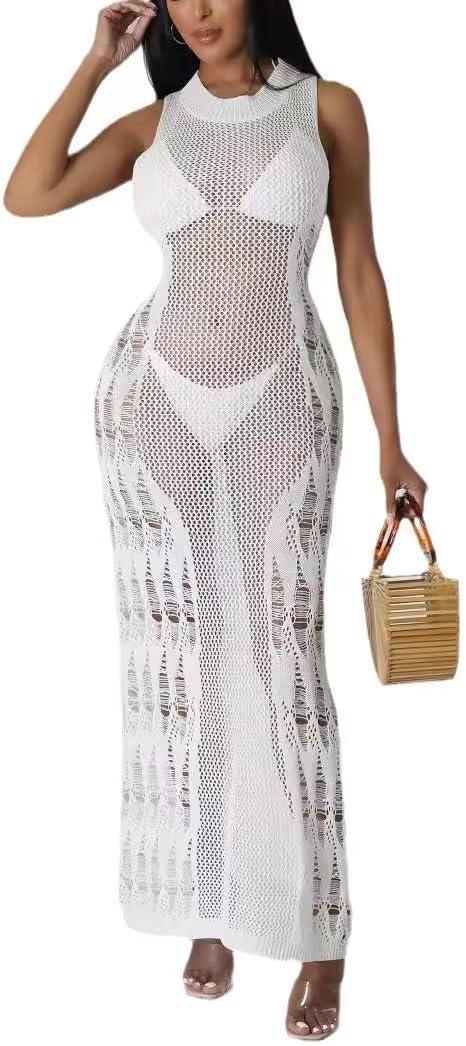 Women's Fashion Sexy Sports Vitality Slim Knitted Round Neck Sleeveless Pleated Dress (White), Size: XXL