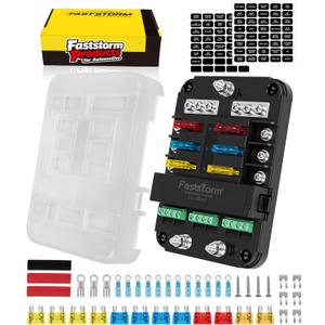 12V 6-Way Fuse Block with Relay, ATC ATO Blade Fuses, LED Indicator, ACC Interface, Marine/RV Automotive