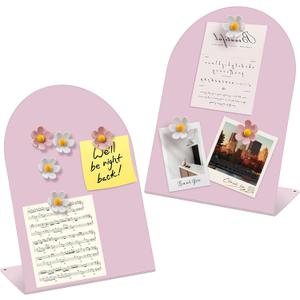 2 Pcs Magnet Display Stand with 6 Flower Magnets, 11 x 8 in Magnetic Display Board for Home Office School Kitchen Table Supplies (Pink)