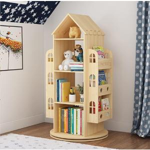 Heehee Rotating Bookshelf 360 Display Floor Standing Bookcase Storage Rack Children's Bookshelf, Wood Book Shelf Organizer Stand for Kids, Storage Book Display Case Bookrack