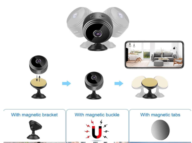 2026 New Magnetic Mini Security Camera 1080p Outdoor and Indoor Use Home Security Camera Night Vision Motion Detection (Black)