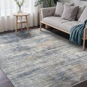 BEIMO Area Rugs 8x10 for Living Room Bedroom, Modern Abstract Machine Washable Rug, Large Soft Low Pile Floor Carpet with Non Slip Backing for Dining Room, Denim Blue/Taupe