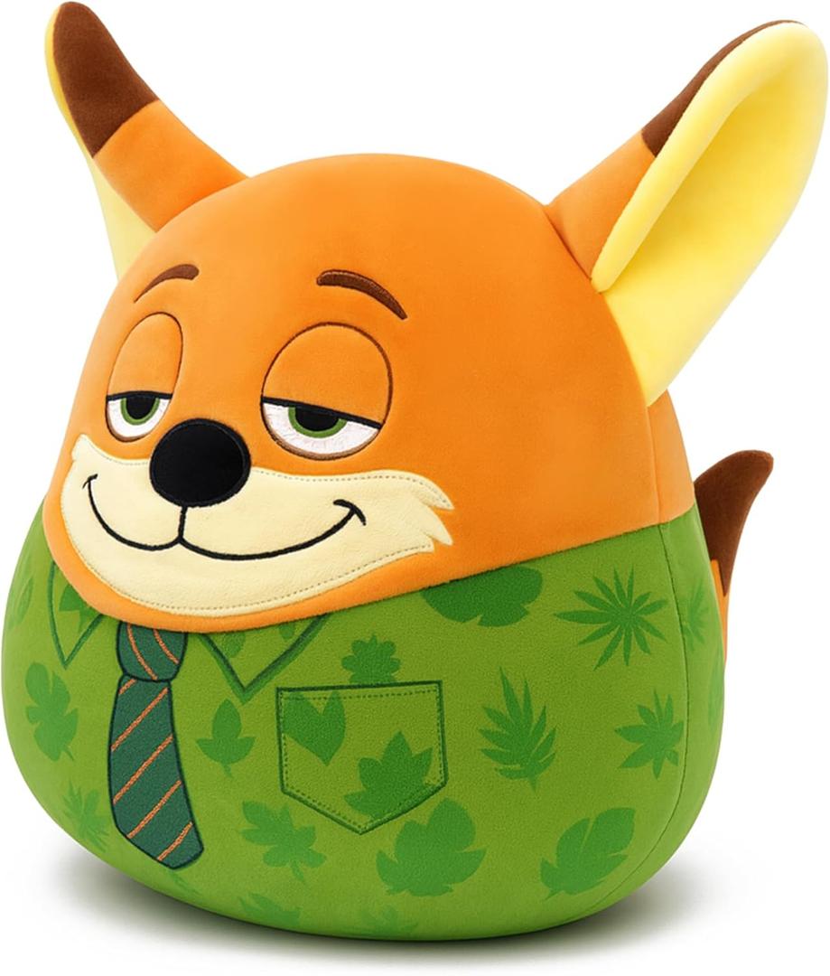 Orange Fox Plush - Wearing a Tropical Shirt and Tie, Cute Cartoon Fox Plush Animal, Soft Cuddly Pillow - Perfect for Kids and Animal Lovers (Yellow)