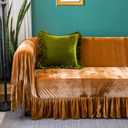 GLORY SEASON Velvet Sofa Cover Soft Decorative Luxurious Solid Exquisite Ruffle Trim,Retro Farmhouse Vintage Sofa Slipcover Couch Cover for 2-3 Cushion Sofa for Living Room 1PC, 118"D x 71"W x 0.11"H