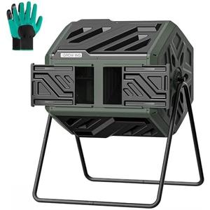 THEGROW'ING Updated 43 Gallon Compost Bin Outdoor, Fast Assemble Tumbling Composter, Dual Chamber Composter Tumbler, Rotating Compost Bin for Outside, Backyard, Garden and Yard, Green