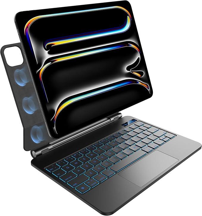 nimin Keyboard case for iPad Pro 11inch M5/M4 2025/2024, 7 Colour Backlit, MultiTouch Trackpad, Floating Magnetic Design, Battery Display, Snow White