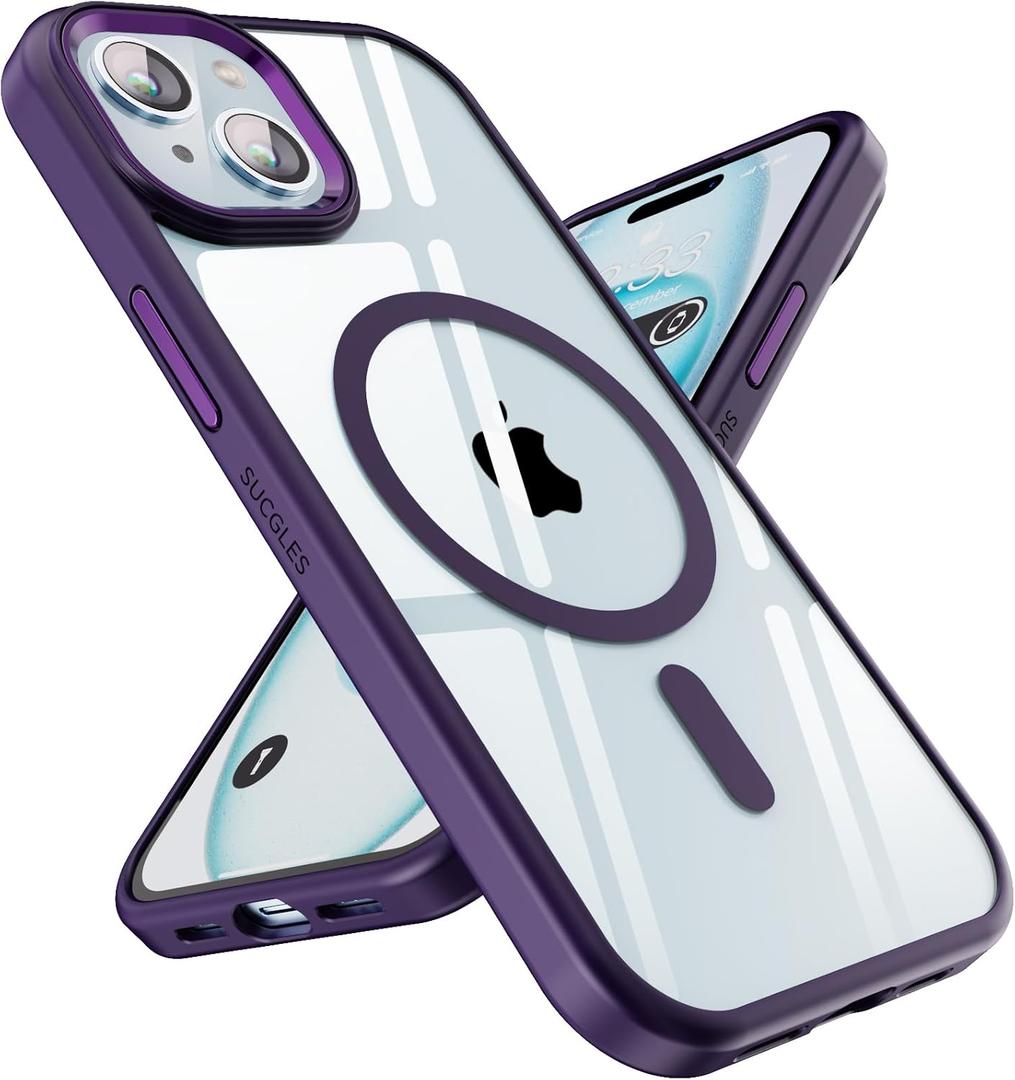 SUCGLES for iPhone 15 Case with MagSafe [Ultra Strong Magnetic] [12FT Military Drop Protection] [Shockproof Bumper] Slim Thin Mag Safe Phone Cover 6.1" for Apple iPhone15 (Deep Purple)
