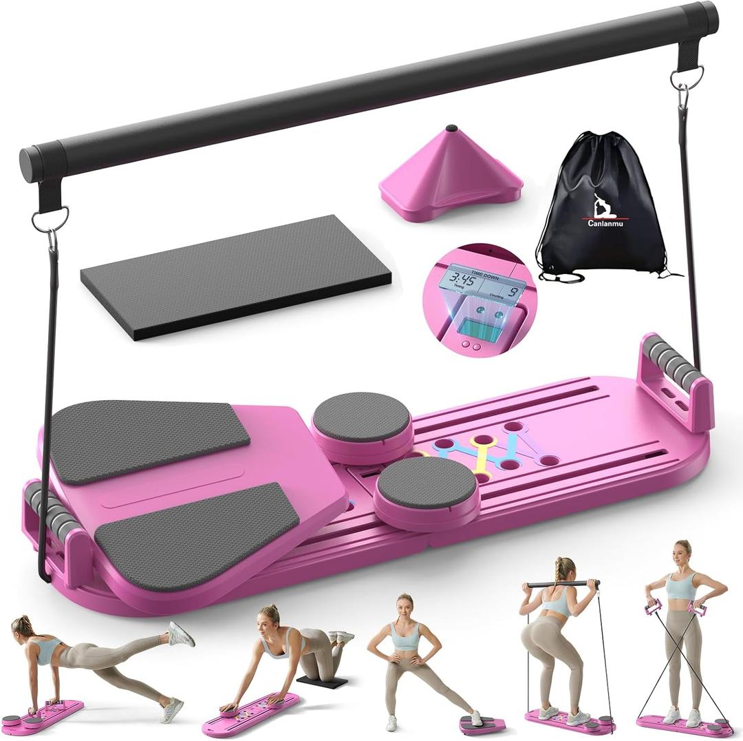 Pilates Board, Multifunctional Rebound Abdominal Board, Foldable Pilates Reformer Set, Ab Core Trainer Machine, Ab Exercise Board, Abs Workout Equipment for Women Home Gym Equipment, Rose Red