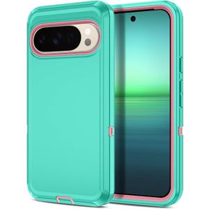 I-HONVA for Google Pixel 10 Pro XL Case Shockproof Dust/Drop Proof 3-Layer Full Body Protection [Without Screen Protector] Rugged Heavy Duty Cover Case for Google Pixel 10 Pro XL,Teal/Pink