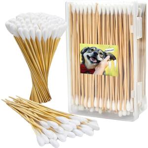 Large Cotton Swabs in Storage Box, 6 Inch Dog Ear Swabs with Bamboo Handle for Dogs - Soft Cotton Tips, Gentle and Lint-Free, Specially Designed for Dog,Large Area Cleaning Solution (200)
