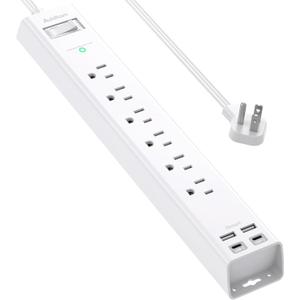 10Ft Extension Cord with Multiple Outlets, Addtam Flat Plug Power Strip Surge Protector with Long Cord,6 Outlet 4 USB Ports (2USB C),Multi Plug Outlets for Office,College,Dorm Essentials, ETL Listed