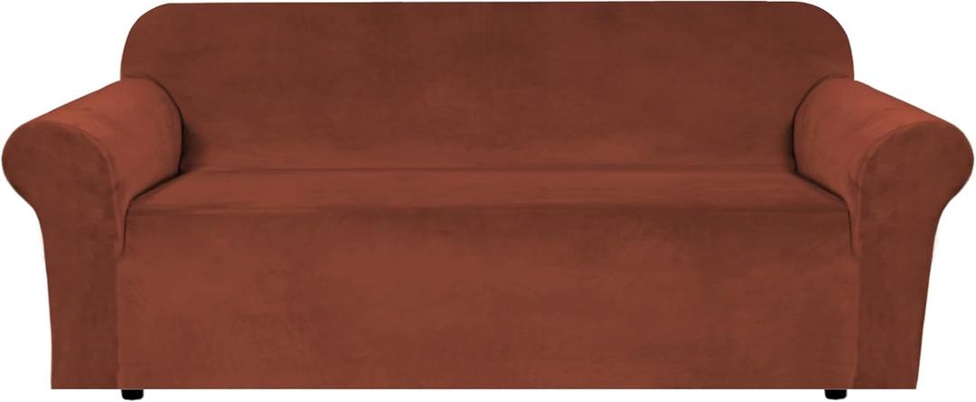 H.VERSAILTEX 1 Peice Stretch Velvet Sofa Covers for 3 Cushion Couch Covers Sofa Slipcovers Furniture Protector Soft, Crafted from Thick Comfy Rich Velour (Sofa 72"-90", Rust)
