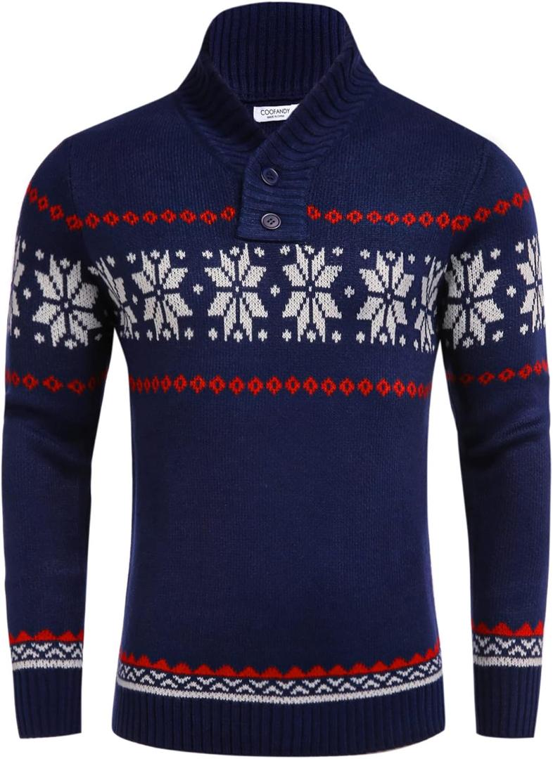 COOFANDY Men's Christmas Sweater Ugly Knitted Xmas Sweaters Casual Snowflake Pullover Knitwear (Medium, Royal Blue)