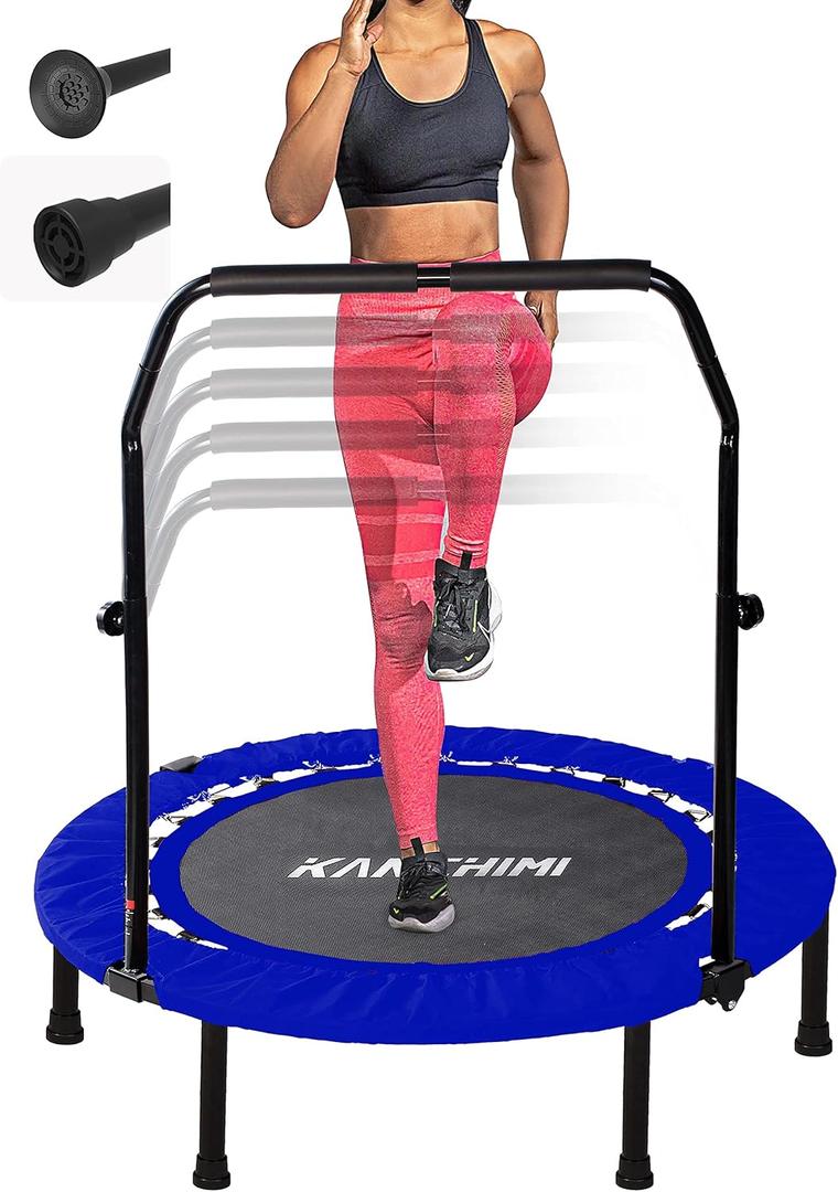 Kanchimi 40"  Folding Mini Fitness Indoor Exercise Workout Rebounder Trampoline with Handle, Max Load 330lbs (Blue)