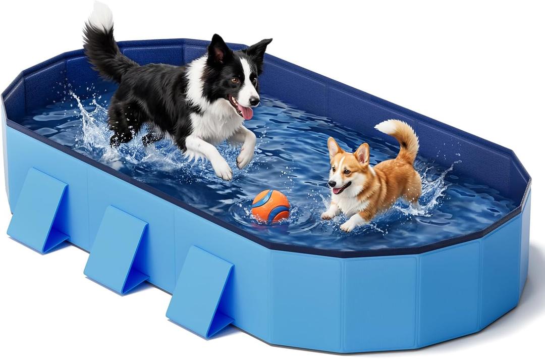 Raxurt Foldable Dog Pool, 72'' Large Dog Pool for Large Dogs with Reinforced Sidewalls for Stability, Portable Pet Bath Tub for Indoor Outdoor Backyard Use