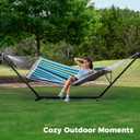 SUPERJARE Hammock with Stand, 2 Person Quilted Outdoor Hammock, Detachable Pillow & Bamboo Spreaders, Portable Hammock with Carrying Bag, Heavy Duty Stand, Perfect for Outside, Patio, Dark Cyan