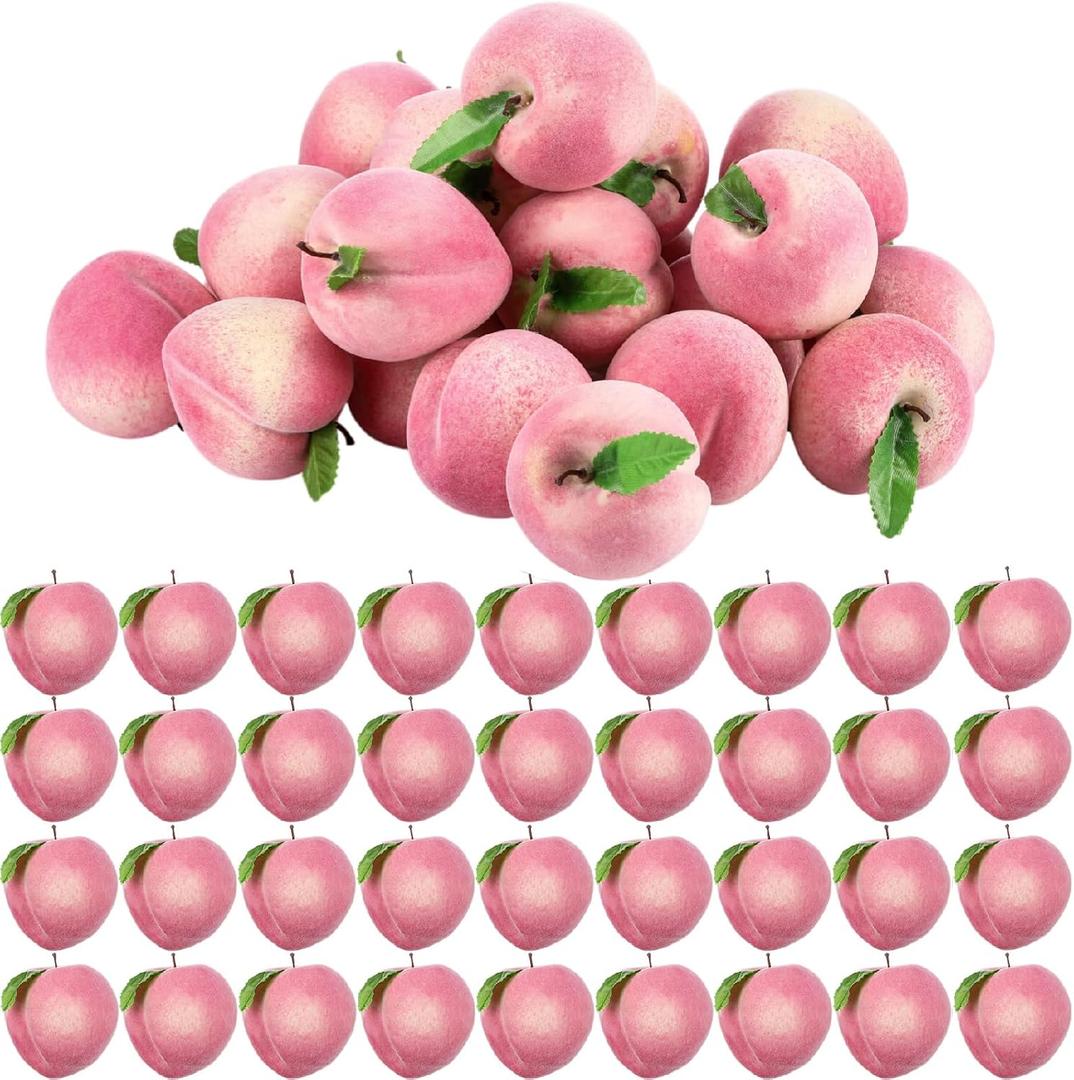 AceOrbit 36 Pcs Artificial Peach Decorations Foam Peach Lifelike Fake Fruit Faux Small Simulation for Home Birthday Party Cabinet Table Festival Kitchen Harvest Photography Prop (3.27 Inch)