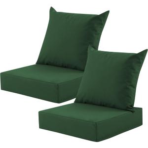 Outdoor Deep Seat Cushion Set, 24x24 Inch Water-Resistant & Fade-Resistant Outdoor Chair Cushions, Patio Furniture Cushions with Removable Cover for Patio Chair, Sofa, Forest Green (Set of 2)