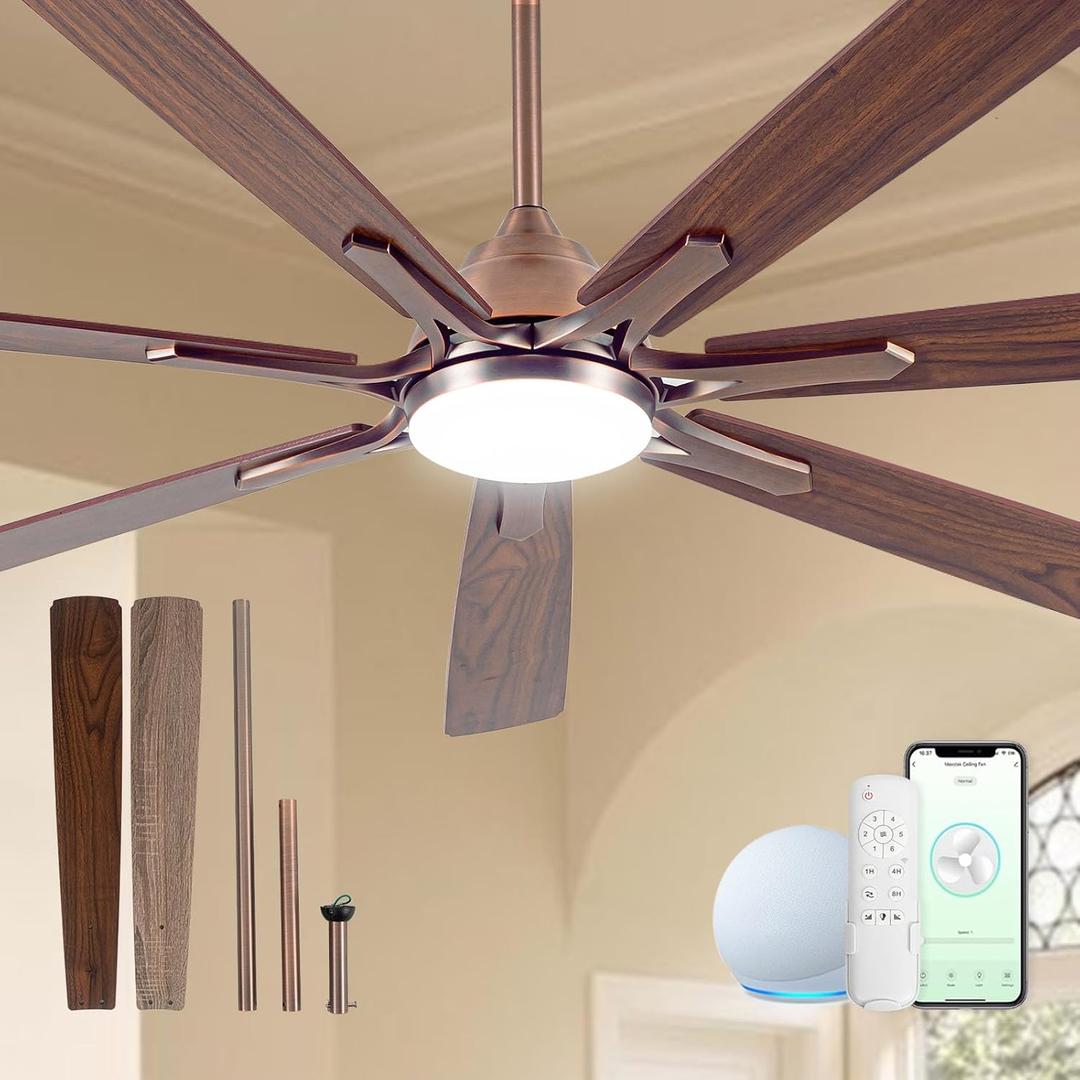 84" Oil Rubbed Bronze Smart Ceiling Fan with Light via WiFi Alexa Controls, Oil Rubbed Bronze/Walnut, 84 
