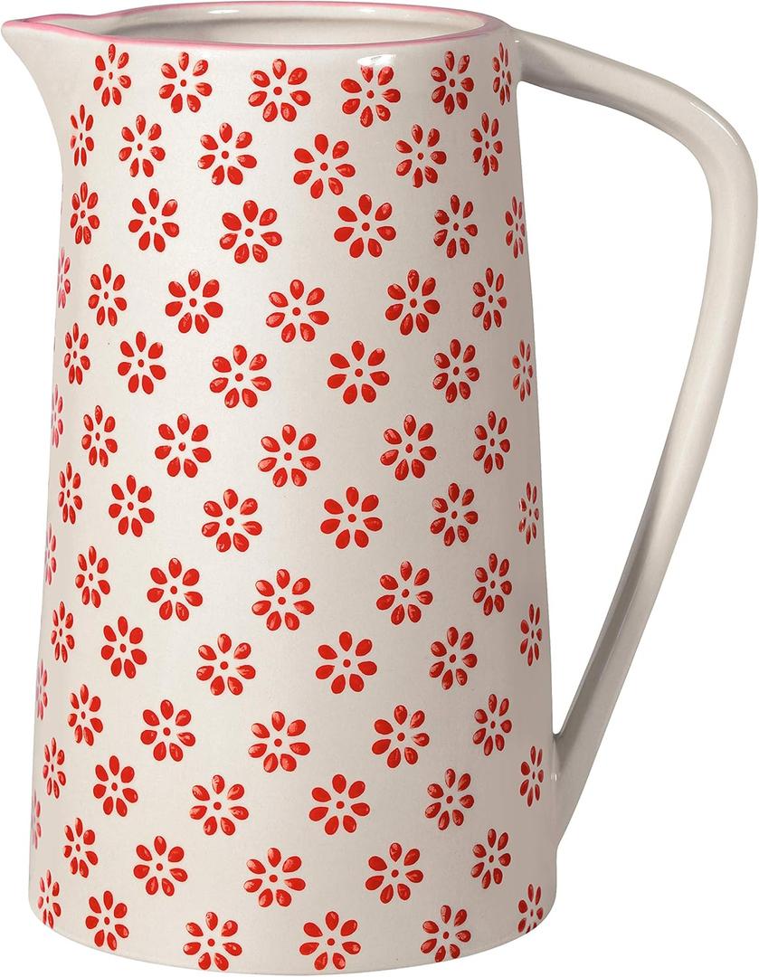 Bloomingville Ceramic Pitcher with Handle Susie - Jug for Water, Juice, Milk Dia 4'' H 6.75'', red, Stoneware, content 28 fl oz