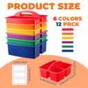 Tanlade 12 Pcs Classroom Storage Caddies Stackable Utility Caddies with 3 Compartment Portable Plastic Caddy with Handle Classroom Storage Bins Organizers for Kids Schools Art Craft Supplies