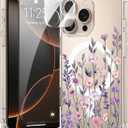 Magnetic for iPhone 16 Pro Max Case [Compatible with MagSafe][with Screen + Camera Protector] Clear Floral Flower Pattern Design, Slim Shockproof Phone Cover for Women Girls