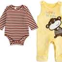JiAmy Newborn Baby Outfit Baby Fleece Overalls Toddler Flannel Onesie Romper Two-piece Set