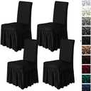molasofa Chair Covers for Dining Room Set of 4 Stretch Chair Slipcovers with Skirt for Kitchen Seat Protectors Wedding Banquet Decor Kids Pets Spandex Fabric Washable (4pcs, Black)