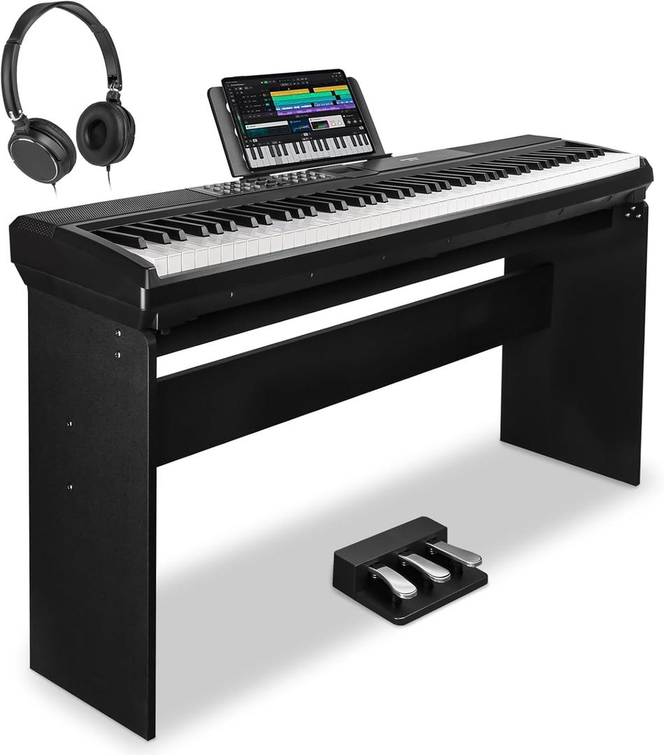 STRICH 88 Keys Weighted Keyboard Piano with Stand & Sustain Pedal, Hammer-Action Digital Piano, Full-size Electric Piano Keyboard Supports USB-MIDI/Wireless Connect, 15W2 Built-In Speakers, SDP-120