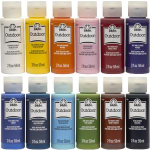 FolkArt Outdoor Gloss Acrylic Craft Paint Set Designed for Beginners and Artists, Non-Toxic Formula Perfect for Rock Designing, Twelve Bottles, 2 oz, 24 Fl Oz
