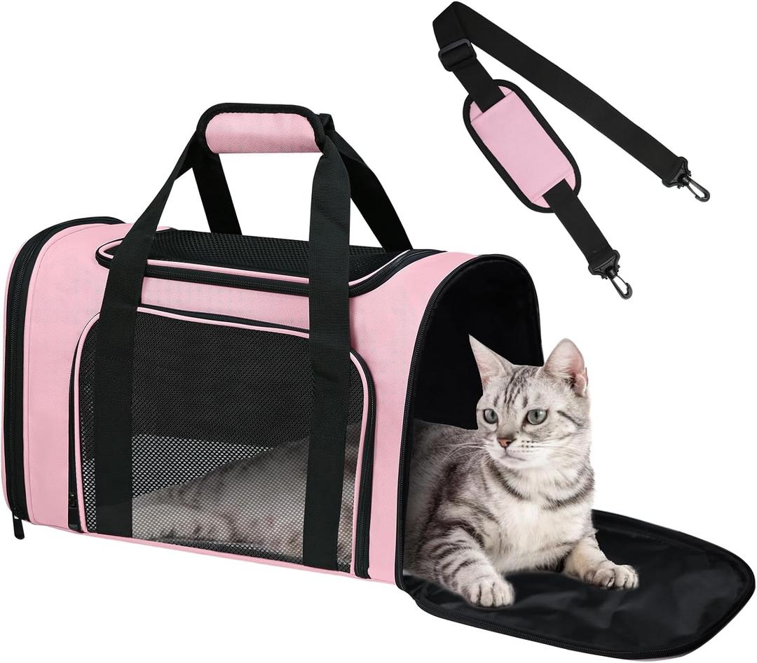 Soft Sided Pet Carrier - TSA Approved Collapsible Waterproof Travel Carrier for Small/Medium Cats Dogs Puppies (Up to 15lbs) - Pink