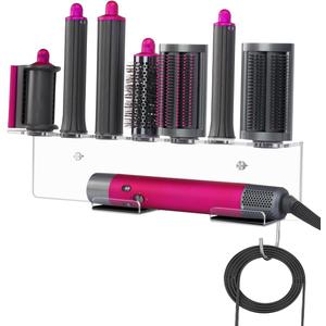 Acrylic Wall Mount Holder Compatible with Airwrap Styler & 7 Attachments, 6mm Extra Thick Organizer Rack with Brushed Silver Decorative Screws, Heavy Duty Space Saving Storage Shelf(Only for Airwrap!)