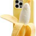 Yatchen Cute 3D Cartoon Case Compatible with iPhone 15 Pro Max,Unique Funny Banana Design Soft Decompression Silicone Case Ultra-Thin Non-Slip Shockproof Protective Case for iPhone