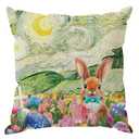 ZAEW Eggs Flowers Bunny Oil Painting Starry Night Sky Moon Easter Pillow Cover Throw Pillow Cases Decorations for Farmhouse Home Sofa Couch Cushion Cover Party Holiday Decor 18x18 Inch