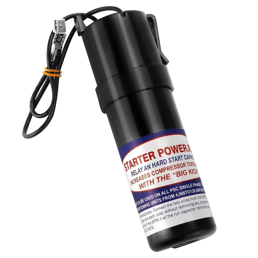 SPP6 Hard Start Capacitor for AC Compressor 120-288V ACPTC,1/2 Thru 10 H.P. Compatible with Su-pco Relay Increases Compressor - 500% Increase Starting Torque by TOMOON SPP6 Hard Start Capacitor for AC Compressor 120-288V ACPTC,1/2 Thru 10 H.P. Compatible with Su-pco Relay Increases Compressor - 500% Increase Starting Torque by TOMOON