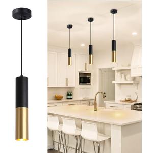 Modern Pendant Light Fixture Kitchen Island,1-Light Black Gold GU10 Hanging Light Cord Adjustable Cylinder Pendants Lamp for Livingroom Bedroom Diningroom 1-Pack