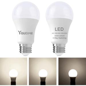 Youtime 3 Way Light Bulbs, 3 Way led Light Bulbs 50 100 150 Watt Equivalent Standard A21,Perfect for Home Lighting Natural White 4000K, 500 1600 2200 Lumens 2Pack