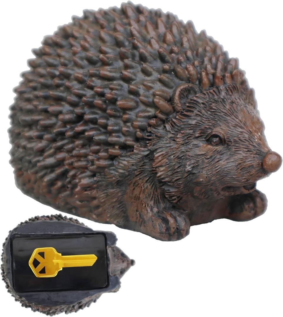 Hide a Spare Key Outdoor Hedgehog Waterproof Fake Rock Key Hider Holder Safe Secret Storage Lock Box For Outside Indoor Garden Ornament Decorative Faux Stone Geocache Containers