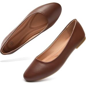 Hash Bubbie Women's Flats Shoes Ballet Flats Dress Shoes Comfortable PU Leather Slip on Shoes for Women (7.5, Brown)