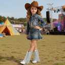 LAURMOSA Rhinestone Fringe Cowgirl Boots for Girls Mid Calf Pointed Toe Cowboy Boots for Toddler Little Big Kids Party Country Size 12 (Silver)