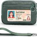 YDF The Iris Wallet for Women Mini Zip Card Case with Clear ID Window Zipper Coin Purse Lightweight Portable Keychain Wallet (Green)