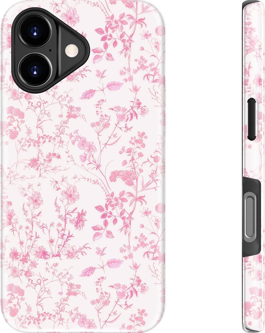 DEENAKIN for iPhone 17 Case - Wireless Charging Compatible - Dual-Layer Hard Shell & Silicone Cover - Shockproof Protective Phone Case with Trendy Cute Designs for Women - Dainty Pink Blossom