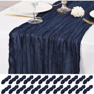 24 Pack Navy Blue Table Runners 10Ft Cheesecloth Table Runner Rustic Gauze Table Runner Romantic Long Sheer Fabric Cheese Cloth Table Runner for Wedding Party Bridal Baby Shower (24 Pack 10Ft)