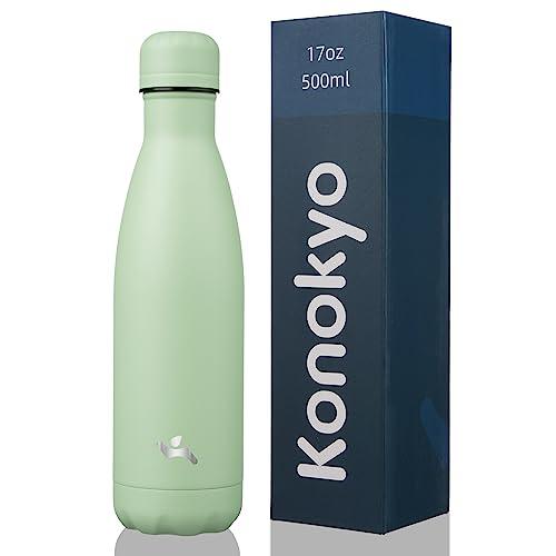 Konokyo Insulated Water Bottles,17 oz Double Wall Stainless Steel Vacumm Metal Flask for Sports Travel,Macaron Green